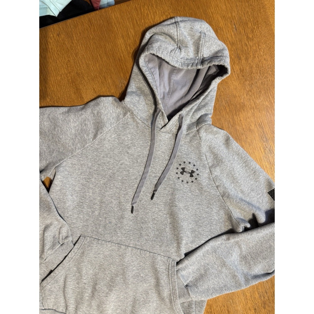 Under Armour Freedom Hoodie Mens M Gray‎ Pullover Flag Logo Loose Fit